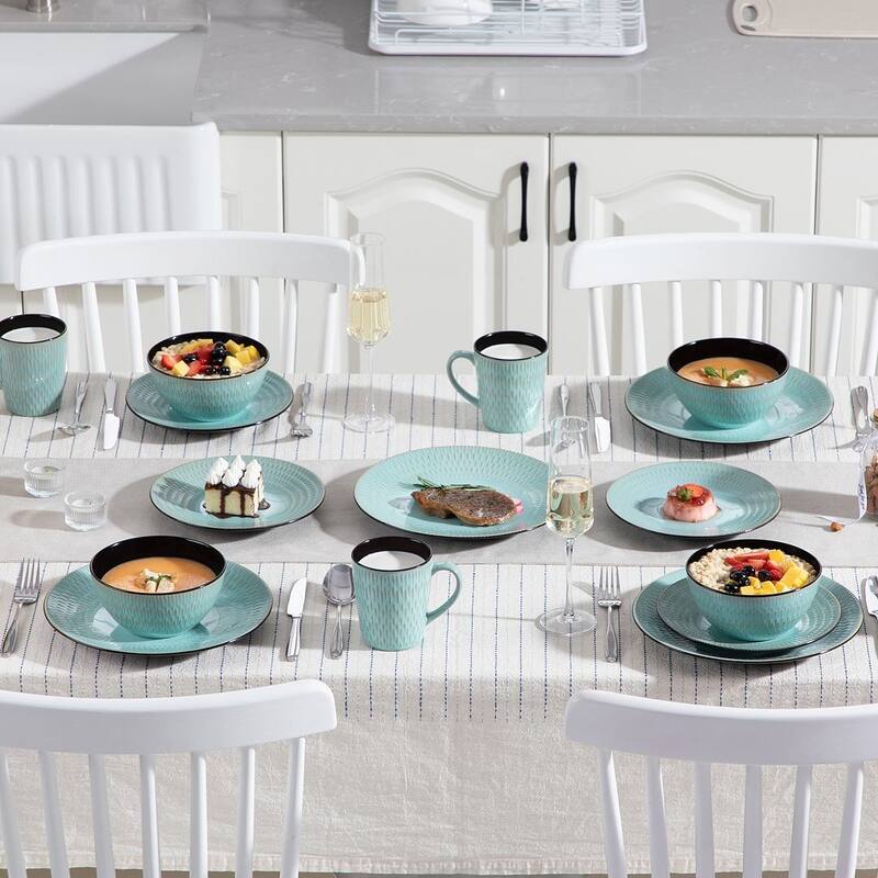 vancasso Embossed Stoneware 16-Piece Dinnerware Set, Service for 4