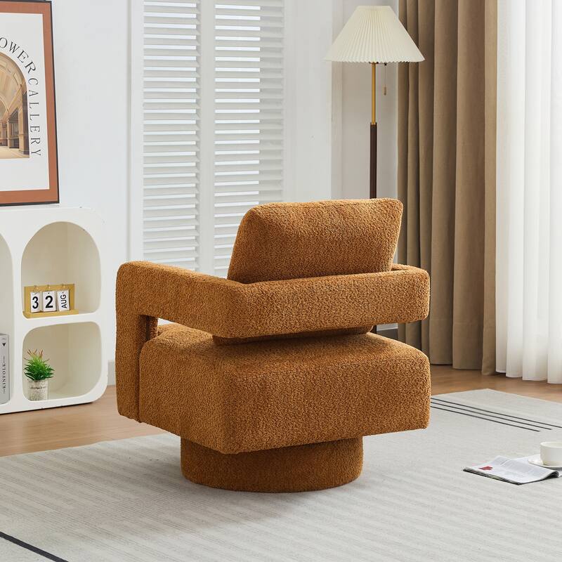 360°Swivel Accent Chair,Teddy Sherpa Round Armchair,Thick Padded Single Lounge Sofa,Upholstered Comfy Barrel Chair