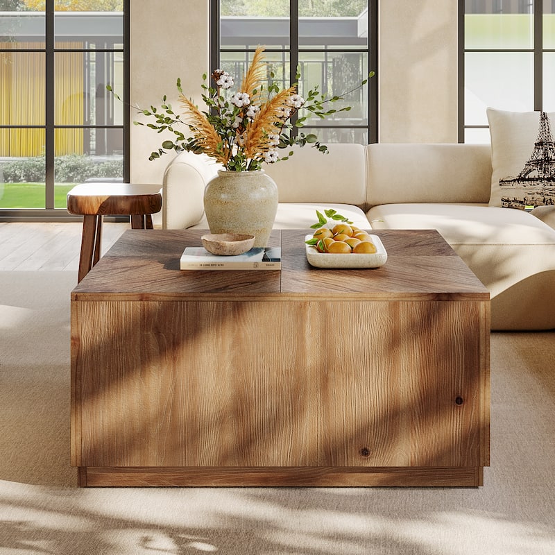 31.5-Inch Coffee Table, Farmhouse Solid Wood Cocktail Table