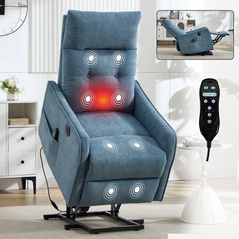 Single Motor Power Lift Recliner with USB Port and 155 Degree Recline - Blue