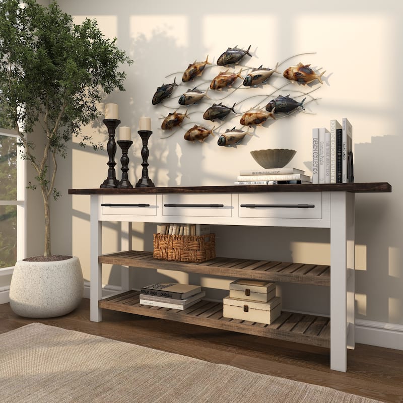 Blue Metal Indoor Outdoor Fish Home Wall Decor with Silver and Bronze Accents