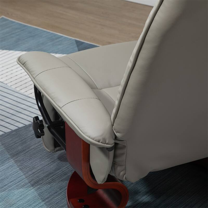 Swivel Leather Manual Recliner with Armrest and Extendable Footrest