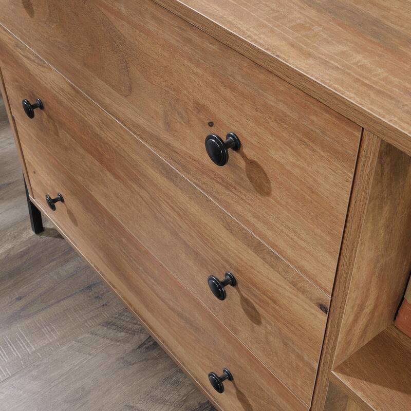 Wood Dresser with Spacious Drawers and Open Shelves