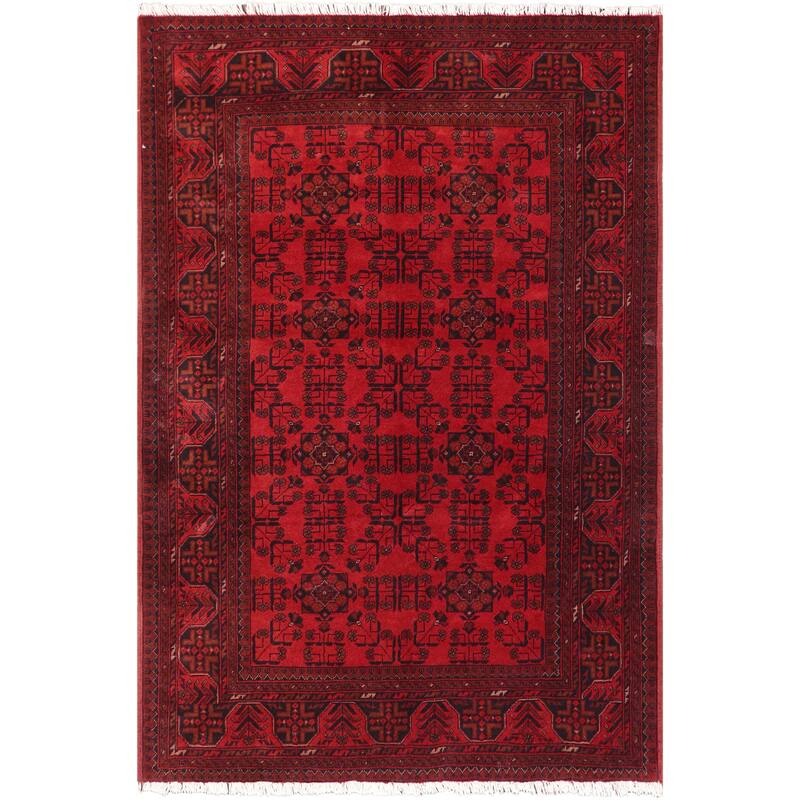 Rustic Biljik Khal Mohammadi Kimberly Red/Black Rug - 4'9'' x 6'6''