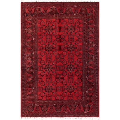 Rustic Biljik Khal Mohammadi Kimberly Red/Black Rug - 4'9'' x 6'6''