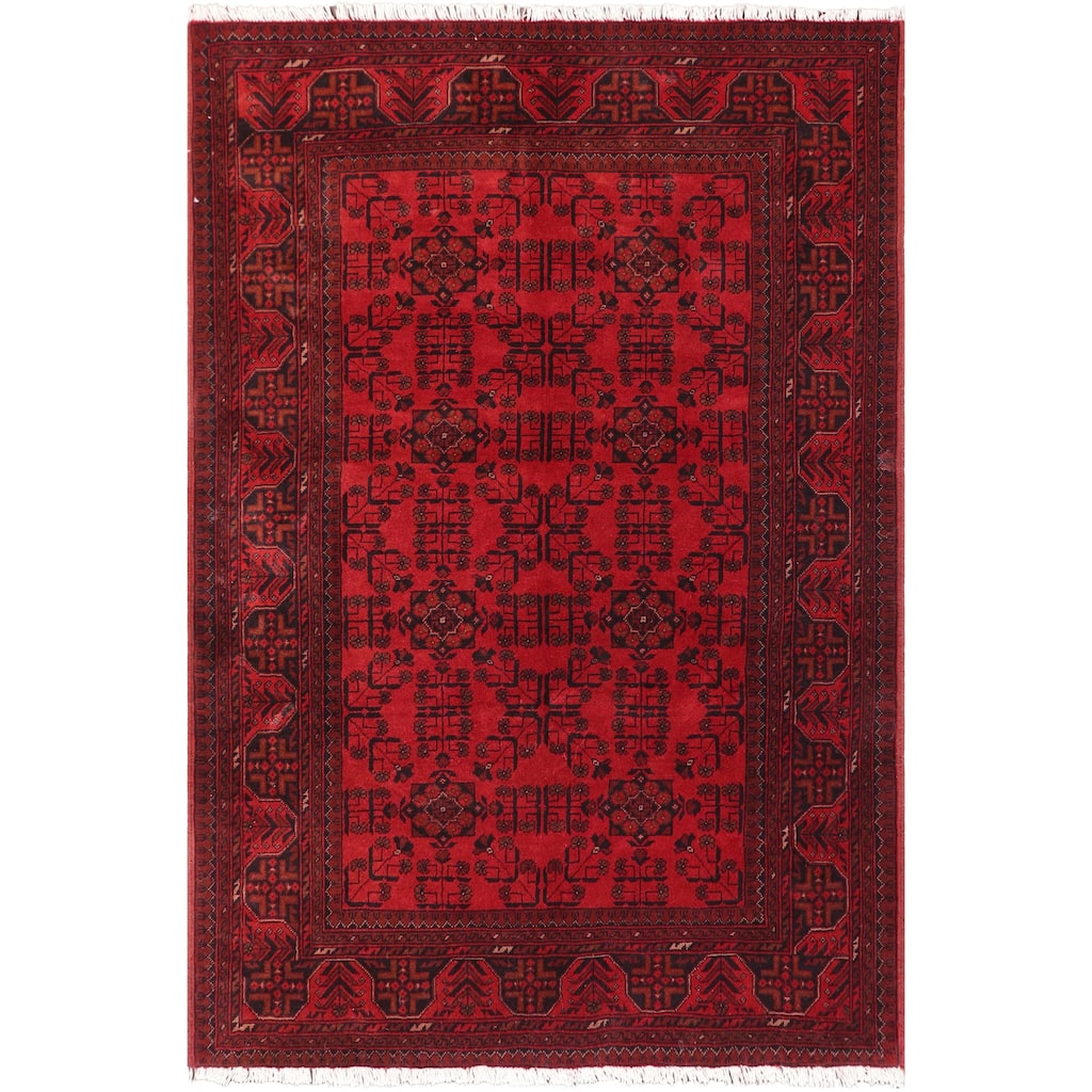 Rustic Biljik Khal Mohammadi Kimberly Red/Black Rug - 4'9'' x 6'6''