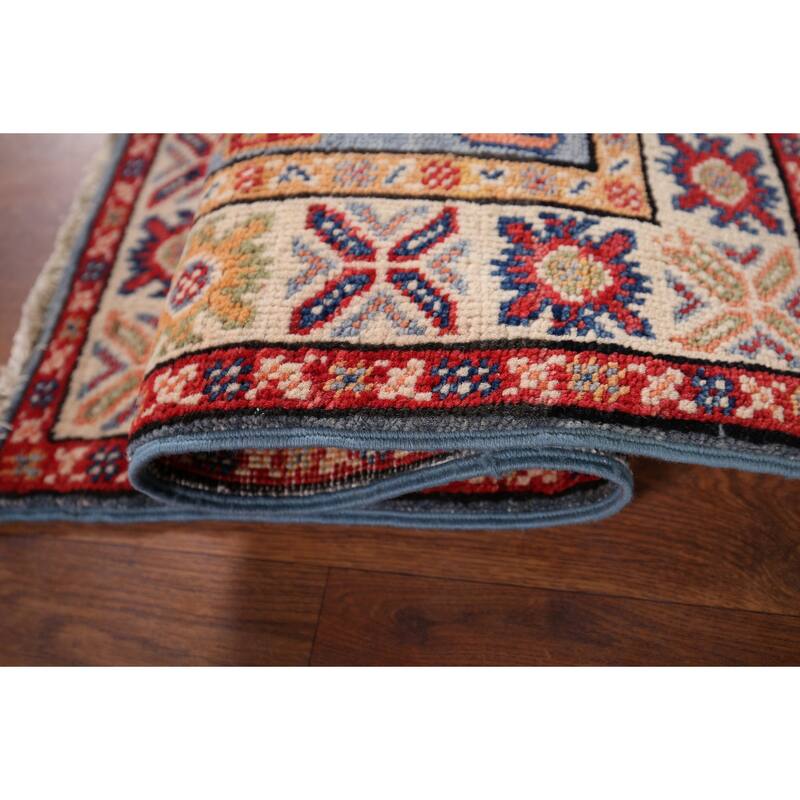 Light Blue Kazak Oriental Foyer Rug Hand-Knotted Wool Carpet - 2'1" x 2'11"