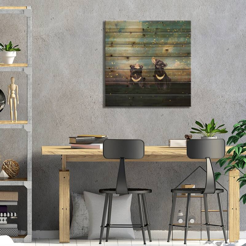 The Bear Brothers And The Firefly Show Print On Wood by Paula Belle Flores - Multi-Color