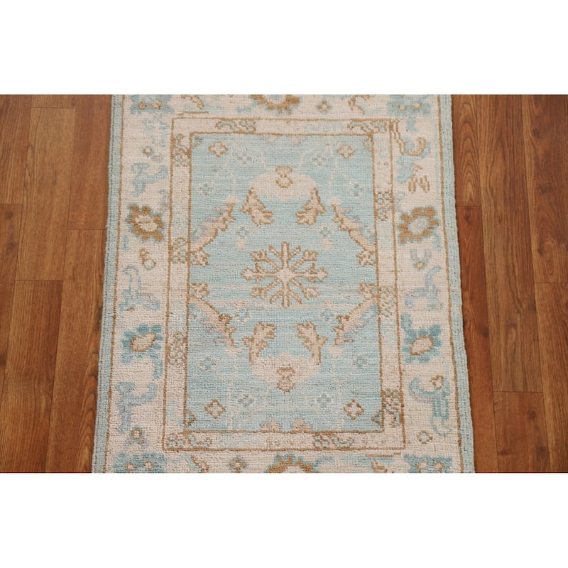 Hand Knotted Oriental 100% Wool Carpet Transitional Geometric Navy Blue & Blues Oushak Area Rug - 2' 9'' X 2' 0''