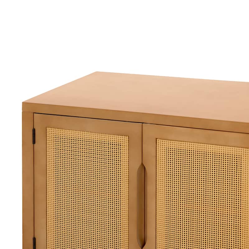 Christopher Knight Home - Modern Acacia Wood PE Cane 4-Door Storage Sideboard Cabinet with Locking Cabinets