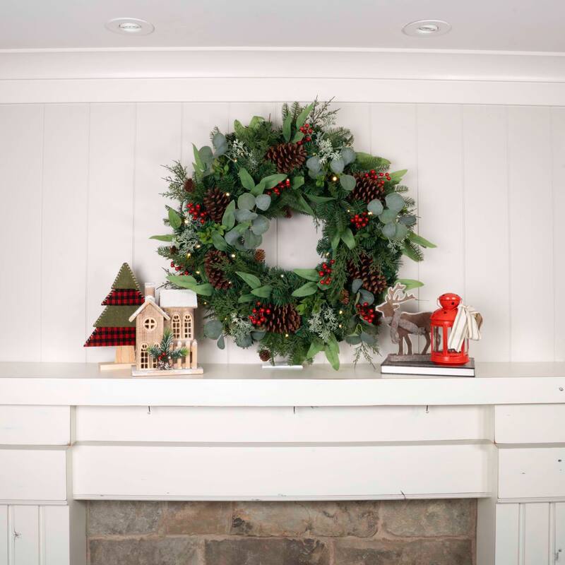 30 in. Lighted Christmas Wreath - Christmas Woods - 30 Inch