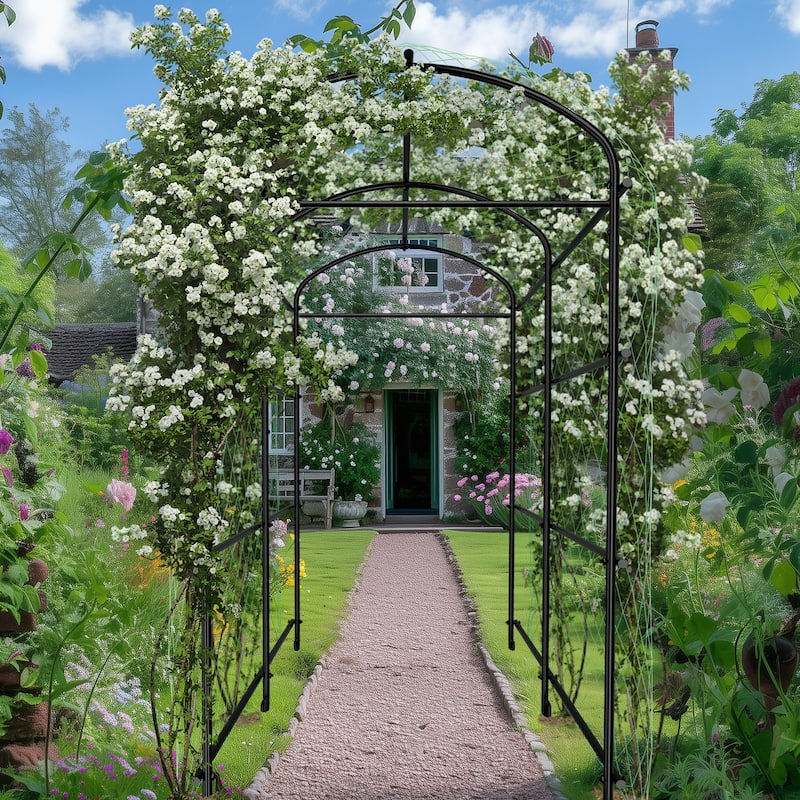 Large Metal Archway Arbor Plants Arch Trellis Garden Tunnel with Climbing Net - 47.24" D x 71.65" W x 87.40" H