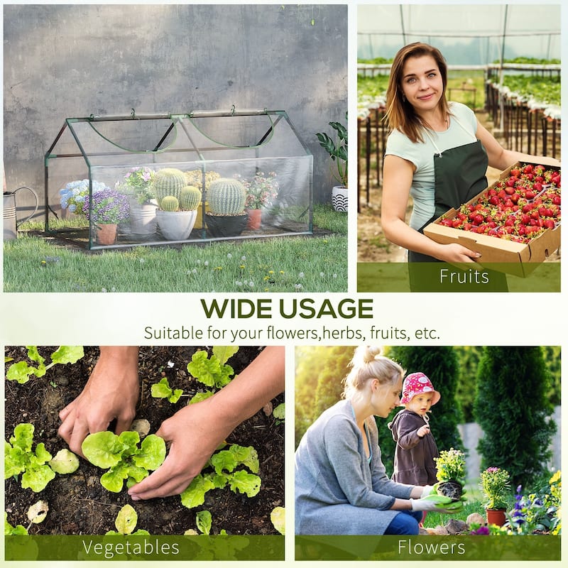 Outsunny 4' x 2' x 2' Portable Mini Greenhouse, Small Greenhouse with PVC Cover, Roll-up Zippered Windows for Indoor