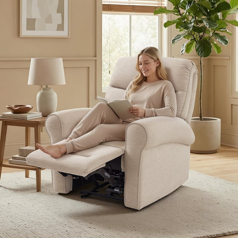 Power Wall Hugger Fabric Recliner Chair - Beige