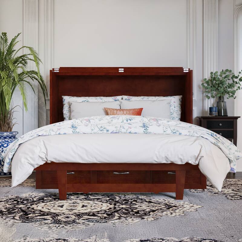 AFI Northfield Murphy Bed Chest with 6" Mattress, Storage Drawer & Built-In Charger