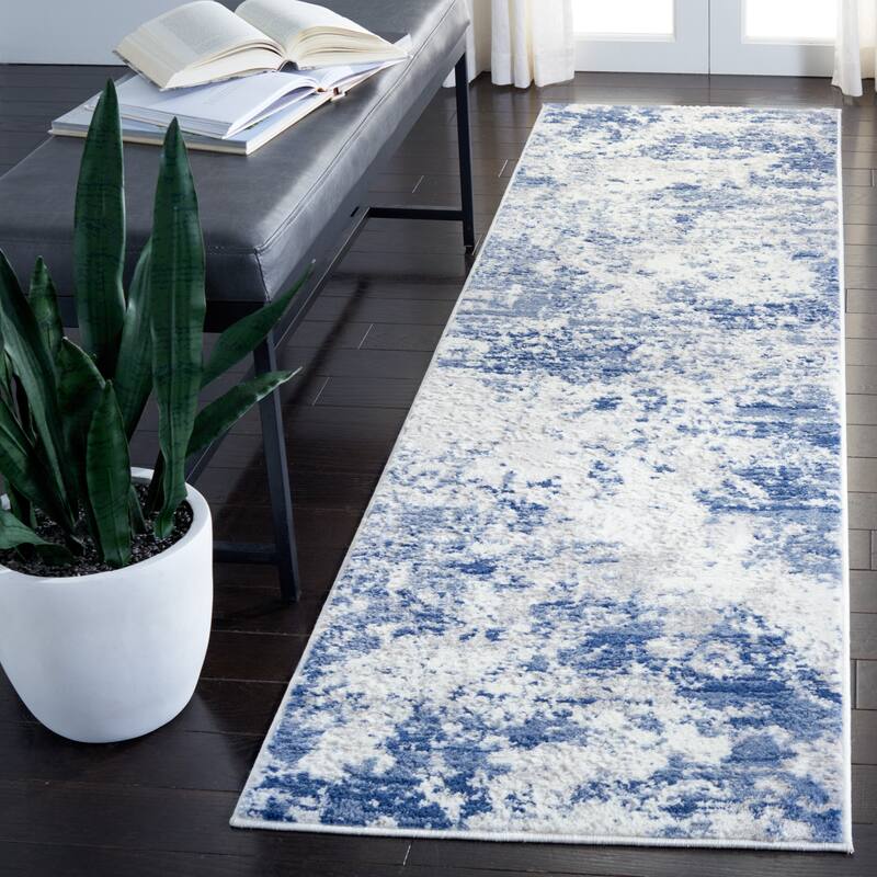 SAFAVIEH Amelia Modern Abstract Rug - 2'2" x 14' Runner - Navy/Grey