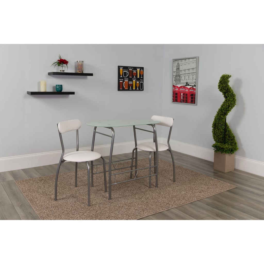 Sutton 3-piece Space-saver Bistro Set with Glass Top Table