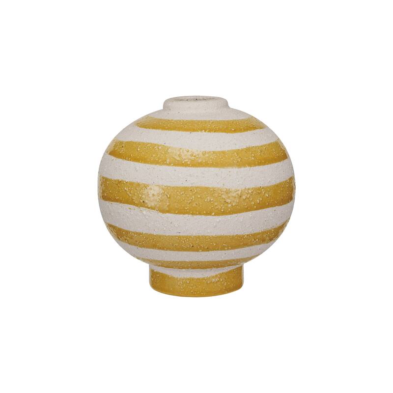 Striped Stoneware Vase with Sphere Footed Base