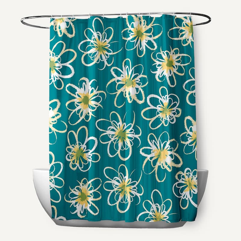 71 x 74-inch Penelope Floral Geometric Print Shower Curtain - Teal