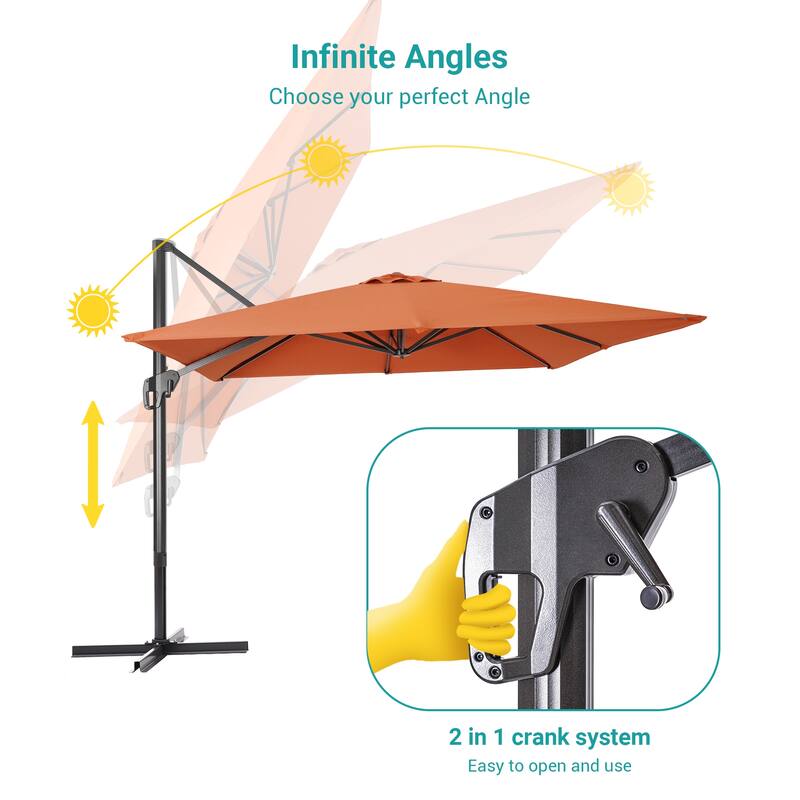 BONOSUKI 10x10FT Cantilever Patio Umbrella Infinite Angle Adjustment