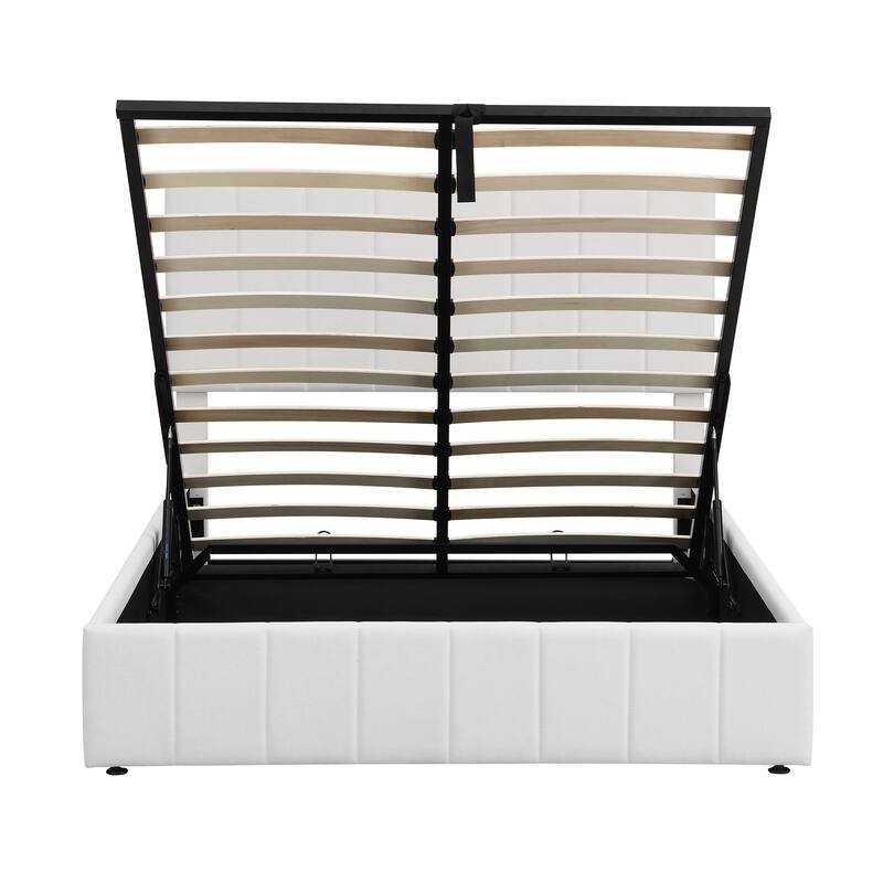 Linen Upholstered Platform Bed with a Hydraulic Storage System