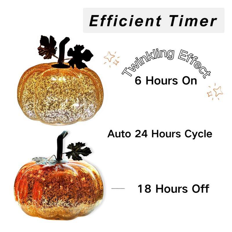 Mercury Glass Pumpkin Lights with Timer – Fall Halloween Table Decorations for Home & Thanksgiving Decor