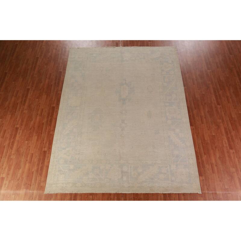 Hand Knotted Oriental 100% Wool Carpet Transitional All-Over Beige & Ivories Oushak Area Rug - 11' 8'' X 8' 11''