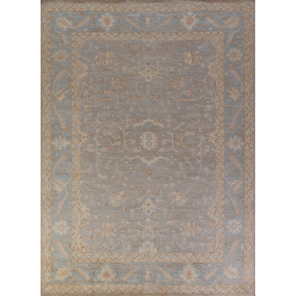 Hand Knotted Oriental 100% Wool Carpet Transitional All-Over Greys & Charcoal Oushak Area Rug - 11' 8'' X 9' 0''