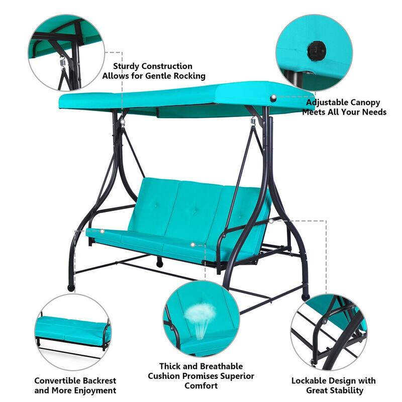 3-Seats Patio Swing Canopy Hammock Porch Swing Glider