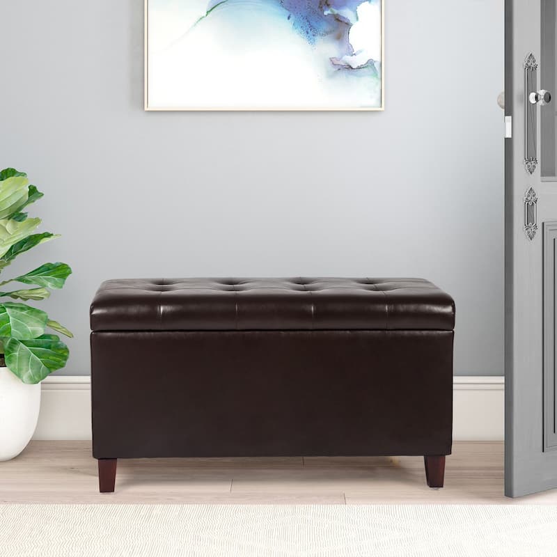 Adeco Rectangular Storage Ottoman Faux Leather Bench Lift-top Footrest