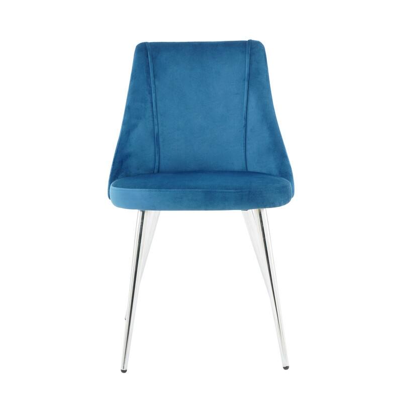 Modern/Simple Velvet Fabric Dining Chairs with Chrome Metal Legs Set of 4