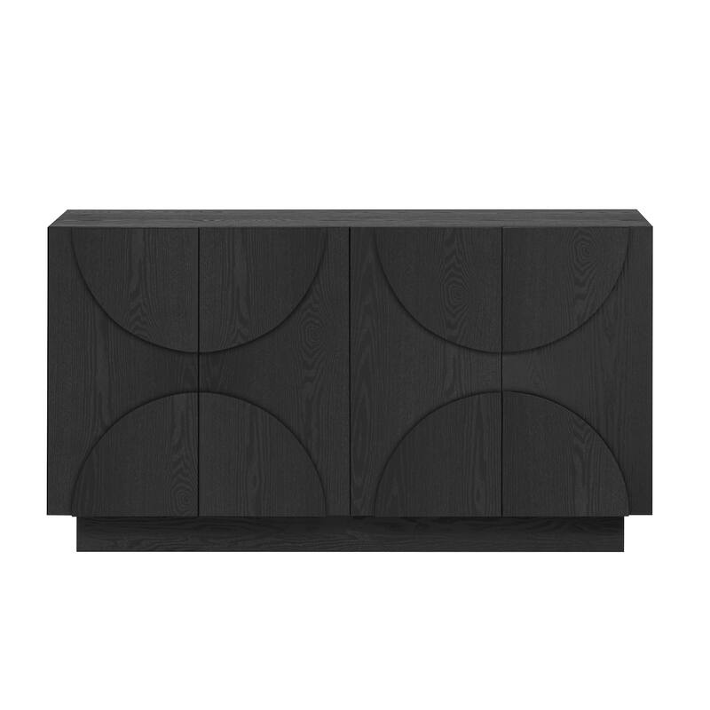 4-Door Large Storage Sideboard, Wood Sideboard Cabinet With Semi-Circular Handles And Adjustable Shelves
