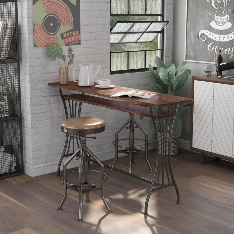 DH BASIC Industrial 60-inch Metal 1-Shelf Counter Height Table by Denhour - Toasted Barn Wood