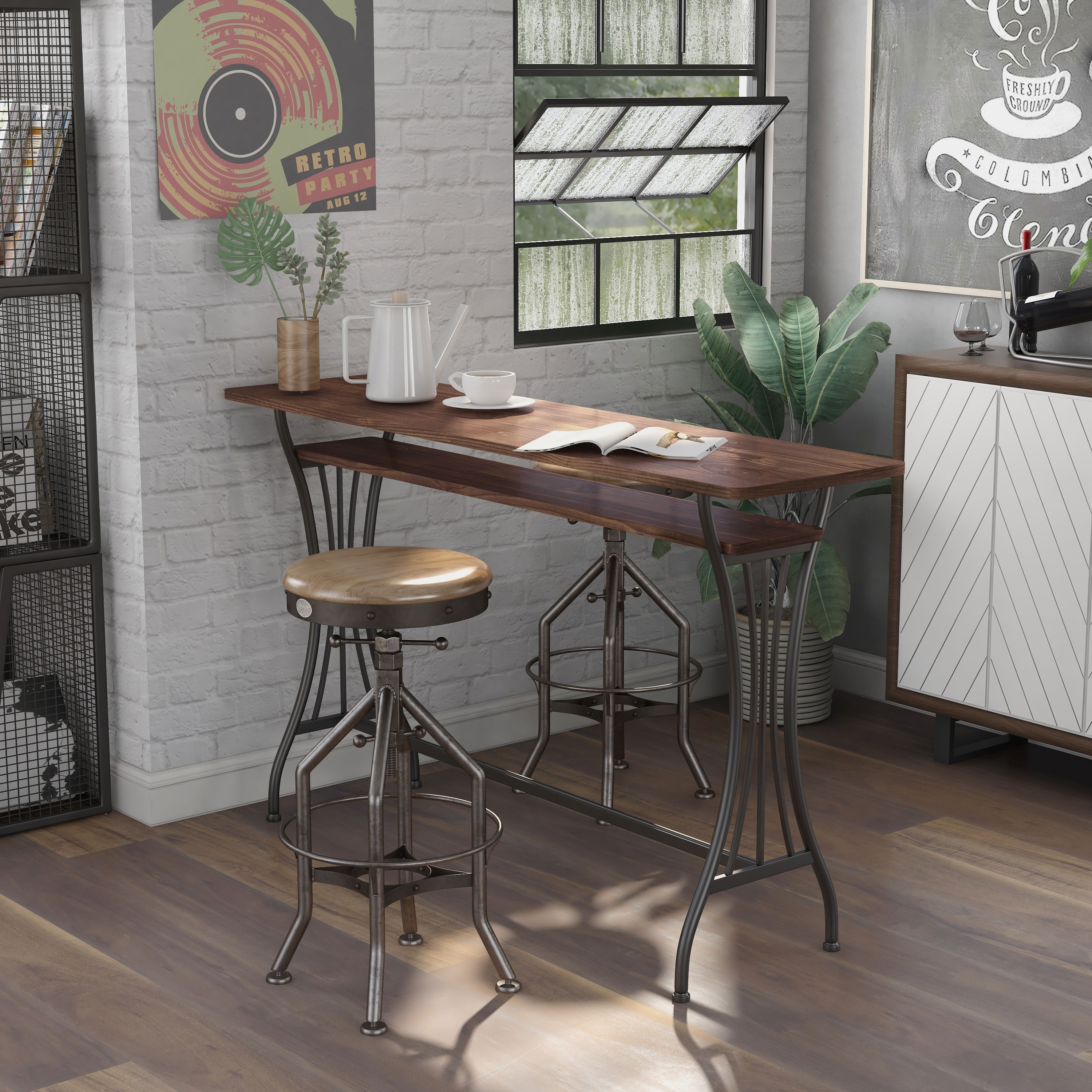 DH BASIC Industrial 60-inch Metal 1-Shelf Counter Height Table by Denhour