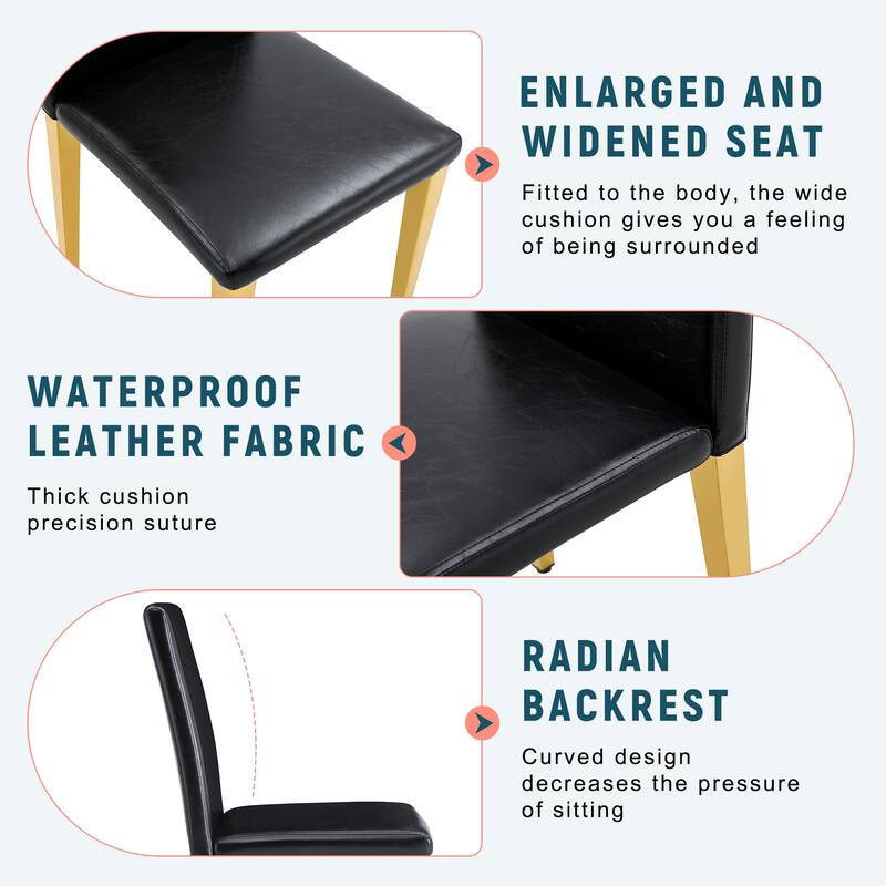 Set of 4 PU leather backrest chairs with gold metal legs -A perfect pairing, ideal for minimalist and modern home decor styles