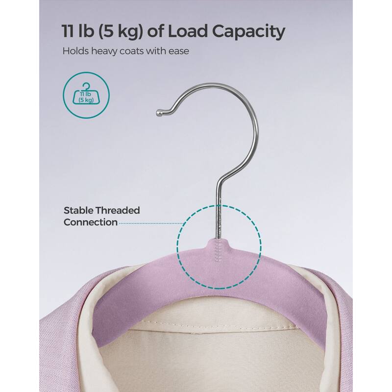 Space-Saving Velvet Anti-Slip Coat Hangers with Shoulder Notches and Swivel Hook