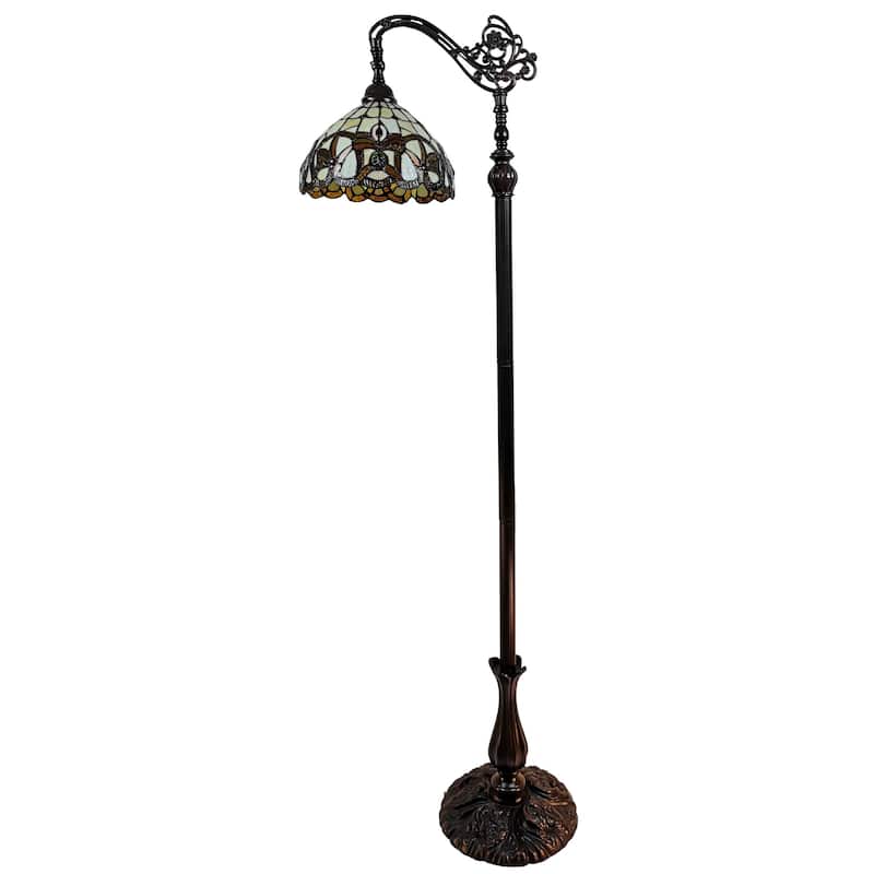 HomeRoots 62" Brown Metal Arched Floor Lamp With Amber and Red Flowers Stained Glass Shade - 11