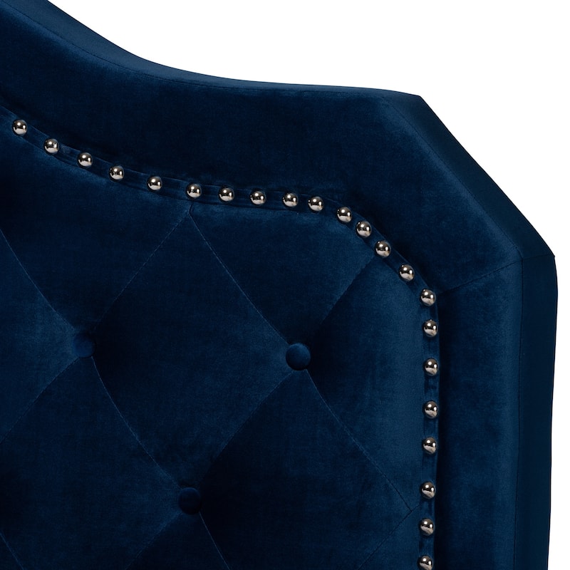 Queen Size Bed - Velvet Upholstered Button Tufted Bed Frame with Nailhead Trim & Feet