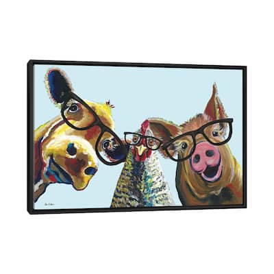 iCanvas "Triple The Fun, Farmhouse Animals Trio" by Hippie Hound Studios Framed Canvas Print