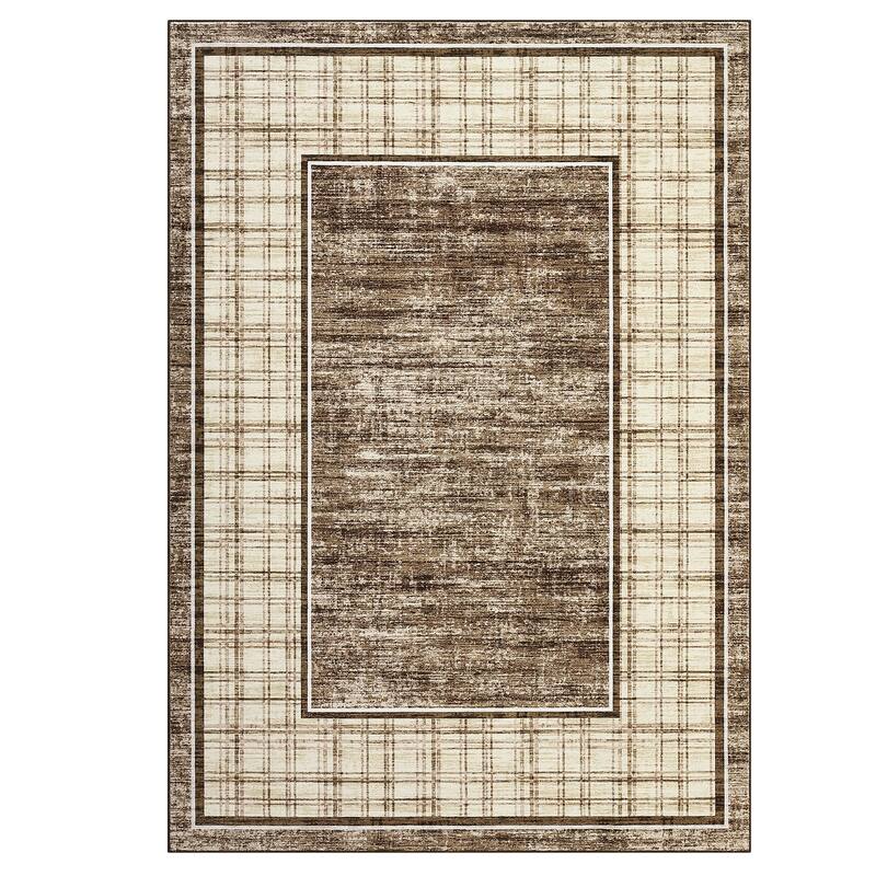 Modern Bordered Rug Farmhouse Plaid Area Rugs for Living Room Bedroom, Indoor Accent Carpet Home Decor