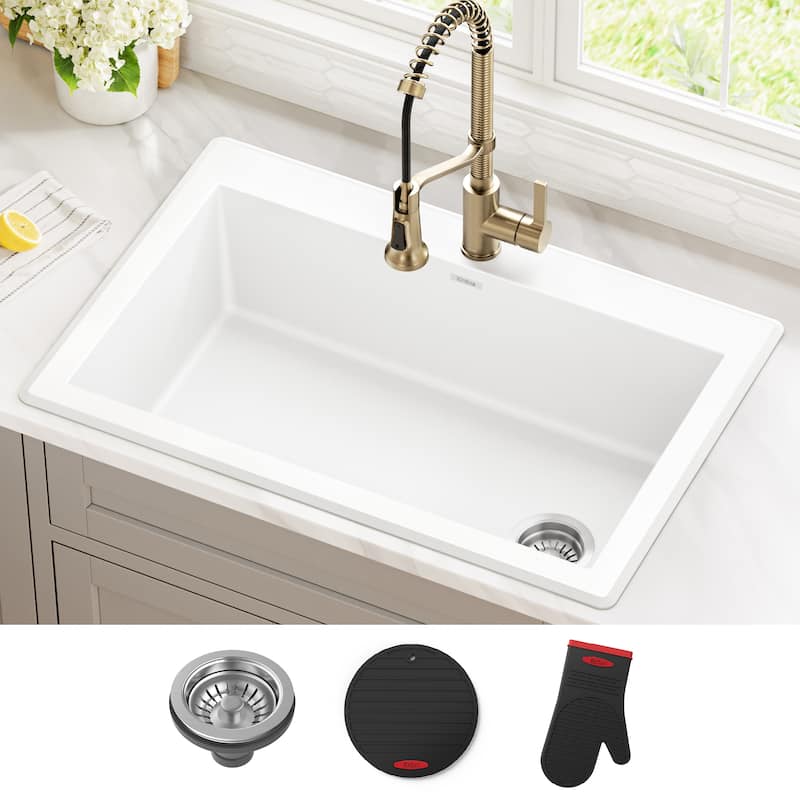 KRAUS Forteza Granite 33 inch Undermount Drop-in Kitchen Sink - White