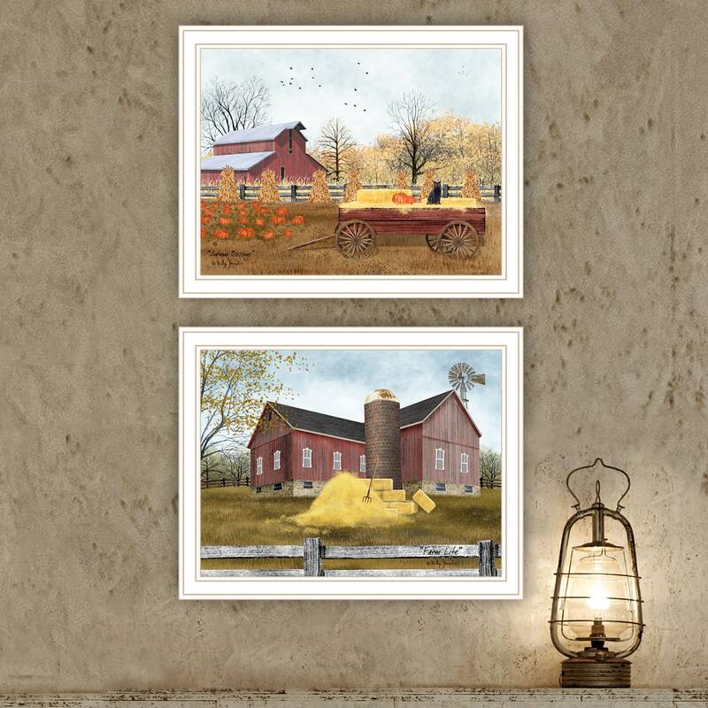 2-Piece Framed Wall Art Set - Autumn Blessings Farm Life, White Frame