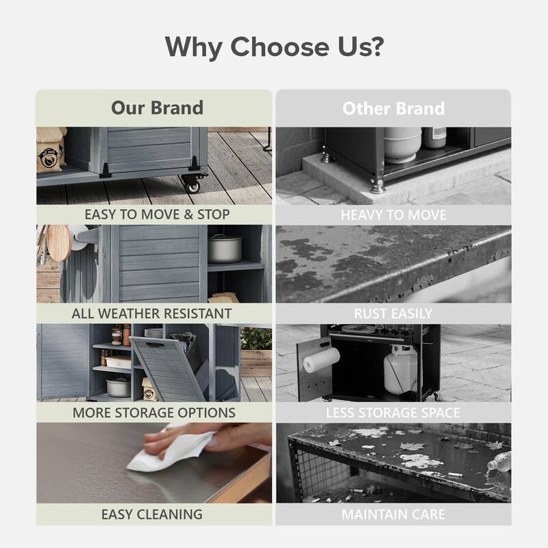 78.3 Inch Outdoor Grill Cart with Foldable Table Fir Wood Stainless Steel Top