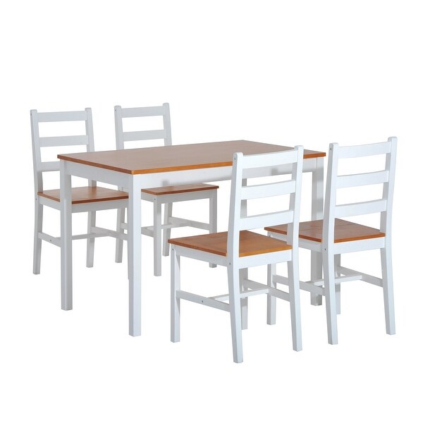 Five Piece Solid Pine Wood Table and High Back Chair Dining Set On Sale Bed Bath Beyond 17966989