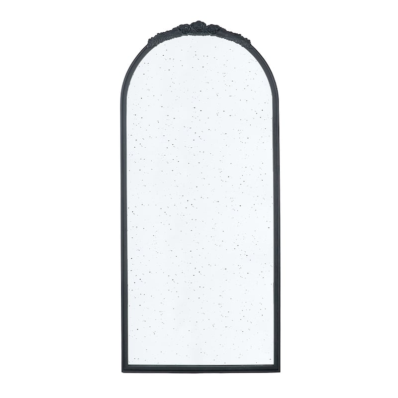 30" x 65" Hand Carved Rose Antique Mirror Frame, Large Arch Mirror Wall Decor for Living Room, Bathroom, Entryway(Black) - Black