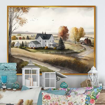 Designart "Path To The Barn I" Farmhouse / Country Framed Canvas Art Print