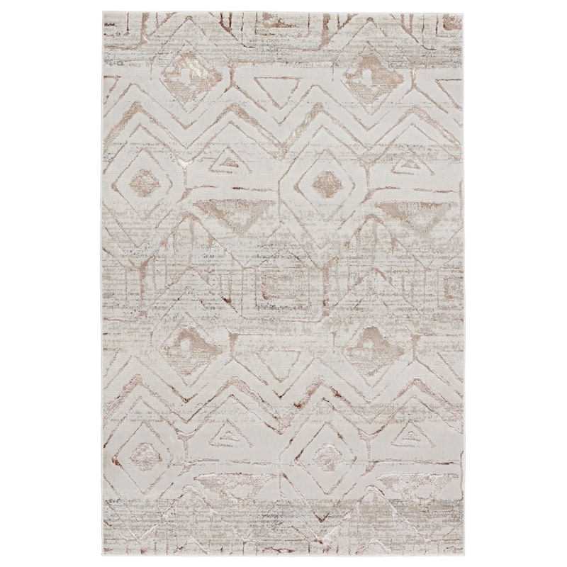 Nikki Chu Kalindi Tribal Cream/ Taupe Area Rug - 5' X 7'6" - Rectangle