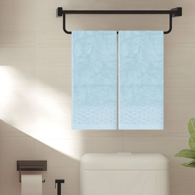 Embroidery Pattern Hand Towels Set, Cotton Comfortable Hand Towels for Bathroom, Kitchen 14" x 30" Blue - Blue - 4 Pack