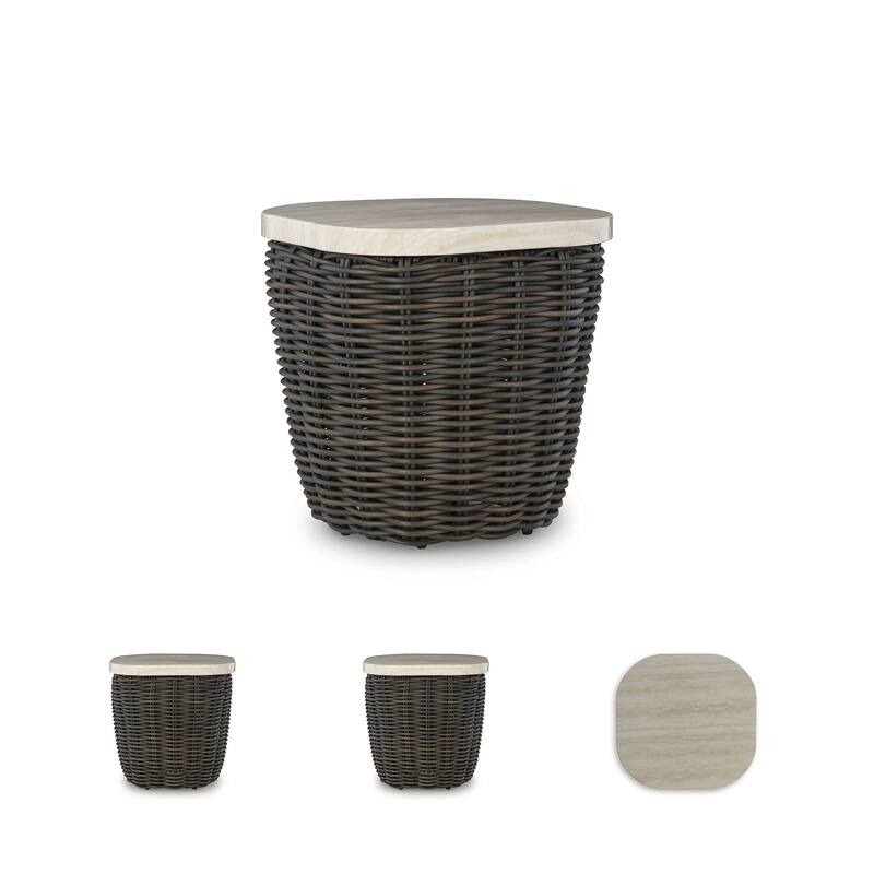 Signature Design by Ashley Kimora Beige/Dark Brown Outdoor End Table - 22.5" W x 22.5" D x 23" H