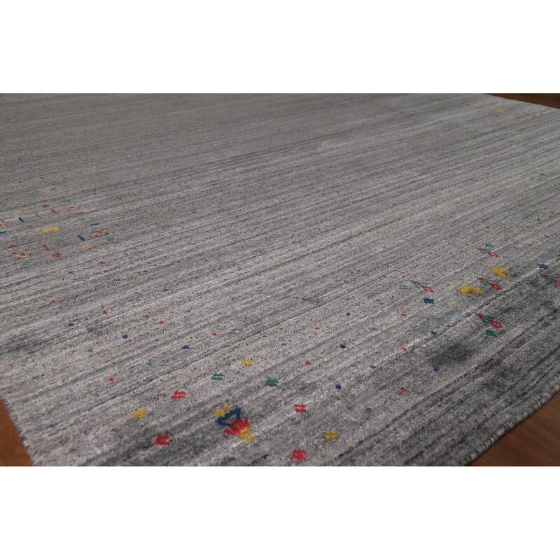 Hand Knotted Oriental 100% Wool Carpet Tribal Tribal Greys & Charcoal Gabbeh Area Rug - 9' 11'' X 7' 10''